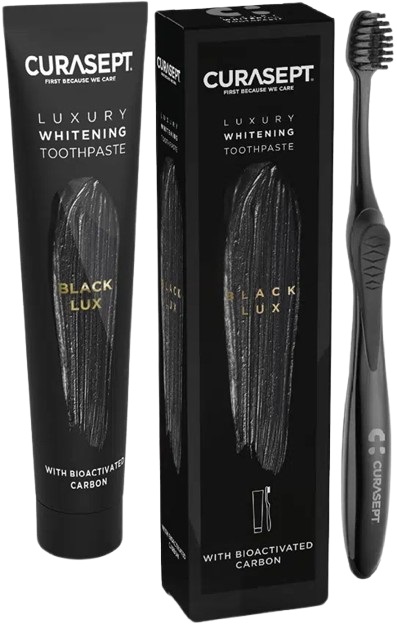 CURASEPT BLACK LUXURY WHITENING DENTIFRICIO 75 ML + SPAZZOLINO - dottorbianchi.it