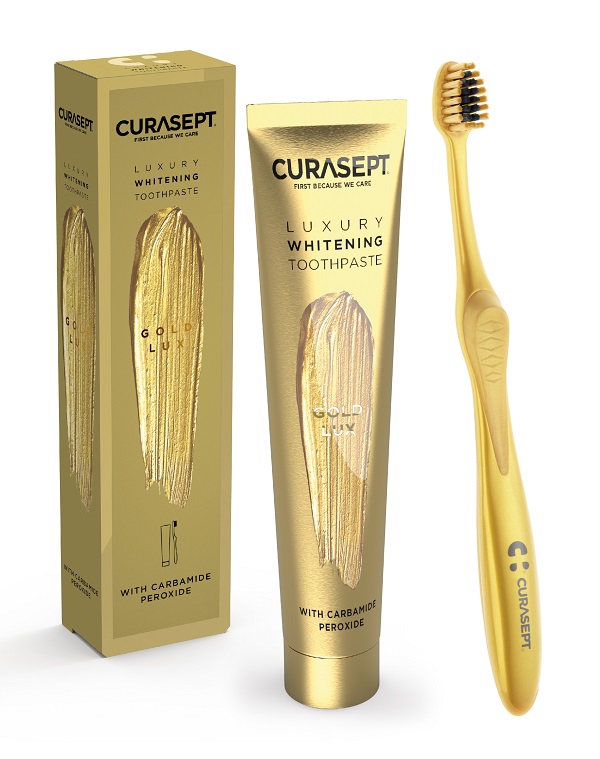CURASEPT GOLD LUXURY WHITENING DENTIFRICIO 75 ML + SPAZZOLINO - dottorbianchi.it
