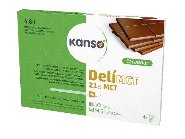 KANSO DELIMCT CACAO BAR 21% TAVOLETTA CHETOGENICA AL CACAO CON ACIDI GRASSI A CATENA MEDIA 4 MONOPORZIONI DA 25 G - dottorbianchi.it