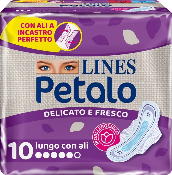 LINES PETALO BLU ASSORBENTE LUNGO CON ALI 10 PEZZI - dottorbianchi.it