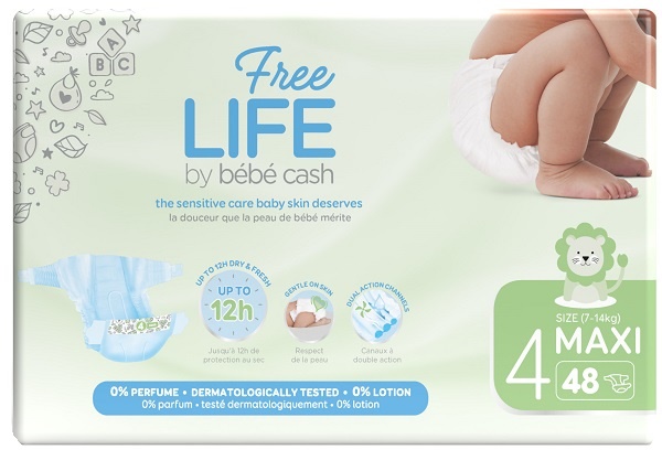 FREELIFE BY BEBECASH PANNOLINI MAXI TAGLIA 4 7-18 KG GIROVITA 38-60 CM 48 PEZZI - dottorbianchi.it
