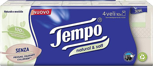 TEMPO FAZZOLETTI NATURAL&SOFT 10 PEZZI DA 9 FAZZOLETTI - dottorbianchi.it