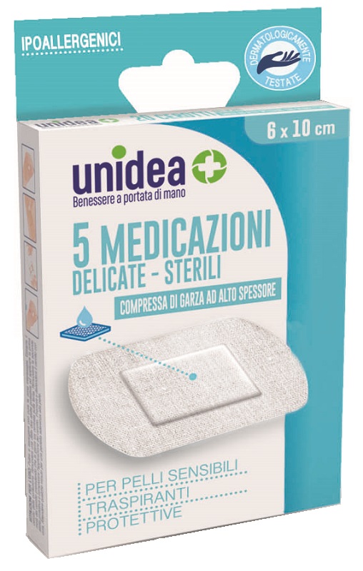 CEROTTO DI MEDICAZIONE CLASSICO STERILE UNIDEA CON SUPPORTO TNT 6X10 CM 5 PEZZI - dottorbianchi.it
