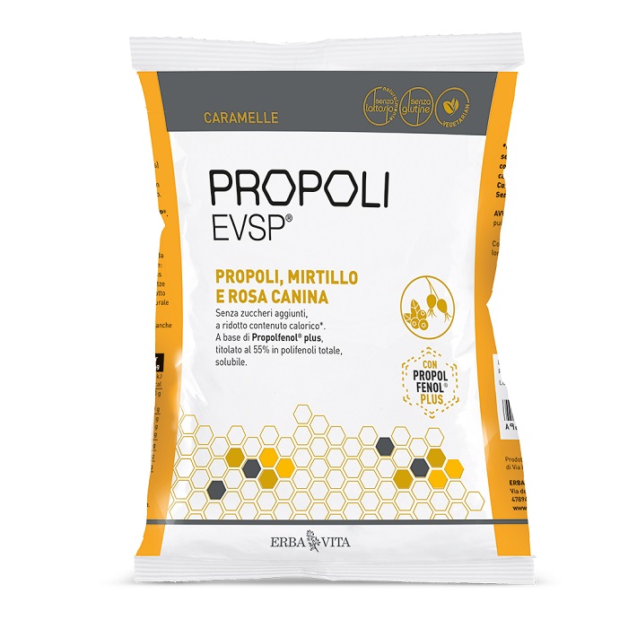PROPOLI EVSP CARAMELLE PROPOLI MIRTILLO ROSA CANINA 65 G - dottorbianchi.it