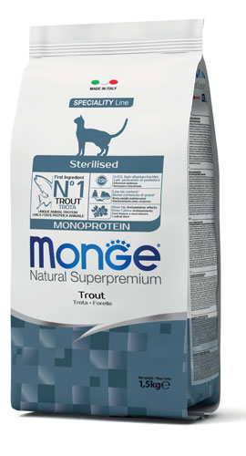 MONGE CAT STERILIZED MONOPROTEIN TROTA 1,5 KG - dottorbianchi.it