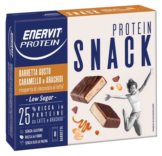 ENERVIT PROTEIN SNACK CARAMELLO ARACHIDI LOW SUGAR 8 BARRETTE 31 G - dottorbianchi.it