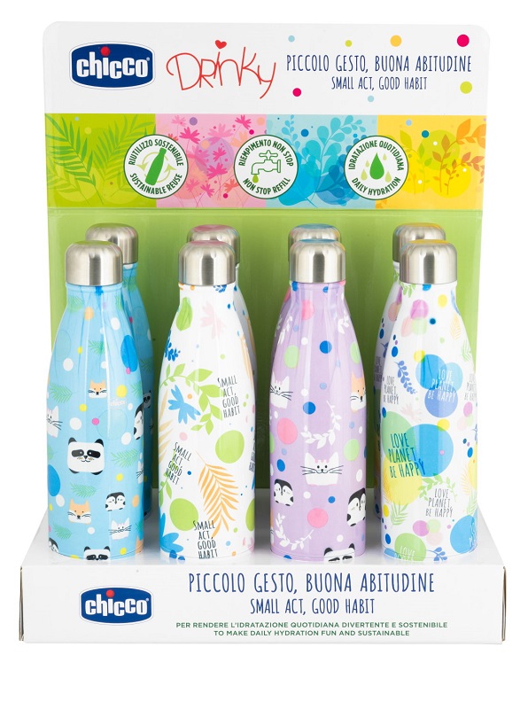 CHICCO BOTTIGLIA INOX DA 500 ML DISPLAY BOX - dottorbianchi.it