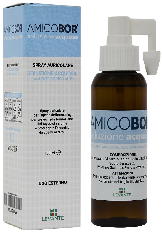 SOLUZIONE ACQUOSA PER IRRIGAZIONE DELL'ORECCHIO AMICOBOR 100 ML - dottorbianchi.it