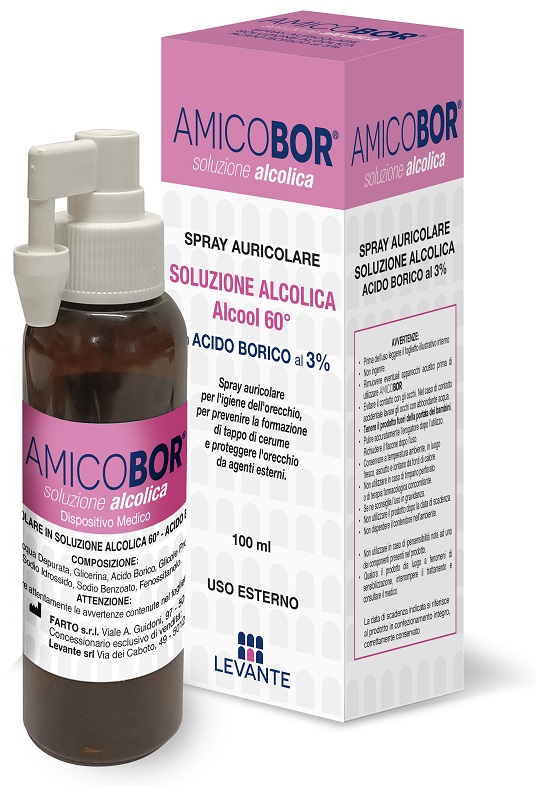 SOLUZIONE ALCOLICA PER IRRIGAZIONE DELL'ORECCHIO AMICOBOR 100 ML - dottorbianchi.it