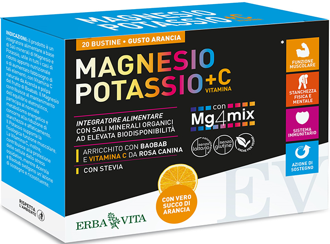 MAGNESIO POTASSIO +C VITAMINA GUSTO ARANCIA 20 BUSTINE DA 3,8 G - dottorbianchi.it
