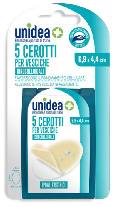 CEROTTO IDROCOLLOIDALE OVALE UNIDEA PER VESCICHE 4,4X6,9 CM 5 PEZZI - dottorbianchi.it