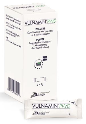 VULNAMIN PWD MEDICAZIONE INTERATTIVA IN POLVERE DI SODIO JALURONATO E AMINOACIDI 2 STICK PACK - dottorbianchi.it