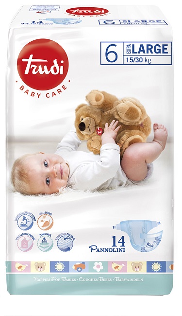 TRUDI BABY CARE PANNOLINO BAMBINI EXTRALARGE 15/30 KG 14 PEZZI - dottorbianchi.it