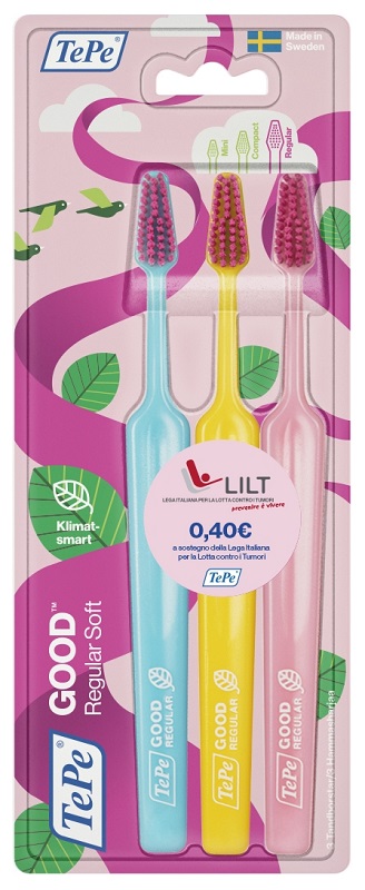 TEPE GOOD REGULAR 3 PACK TOOTHBRUSH EDIZIONE LIMITATA PINK RIBBON - dottorbianchi.it