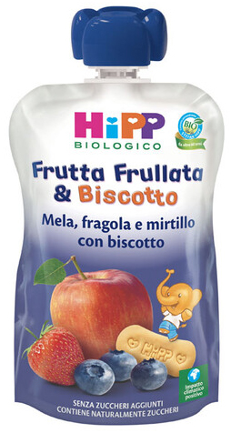 HIPP BIO FRUTTA FRULL&BISCOTTO MELA FRAGOLA MIRTILLO BISCOTTO 90 G - dottorbianchi.it