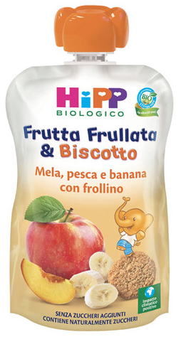 HIPP BIO FRUTTA FRULLATA &BISCOTTO MELA PESCA BANANA FROLLINO 90 G - dottorbianchi.it