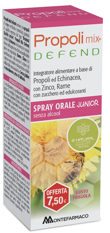 PROPOLI MIX DEFEND SPRAY ORALE JUNIOR ANALCOLICO 30 ML GUSTO FRAGOLA - dottorbianchi.it