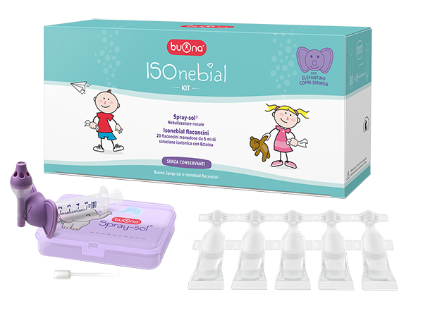 ISONEBIAL KIT PULIZIA CAVITA' NASALI 20 FLACONCINI MONODOSE 5 ML + SIRINGA LUER LOCK SOFT-JECK + AGO CANNULA + NEBULIZZATORE SPRAYSOL - dottorbianchi.it