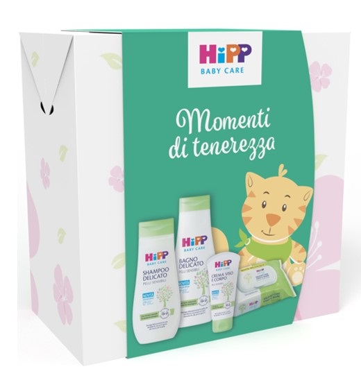 HIPP COFANETTO MOMENTI TENEREZZA 1 BABY CARE BAGNO DELICATO 350 ML + 1 BABY CARE CREMA VISO CORPO 75 ML + 1 BABY CARE SHAMPOO DELICATO 200 ML + 1 SALVIETTINE VISO&MANI 20 PEZZI - dottorbianchi.it