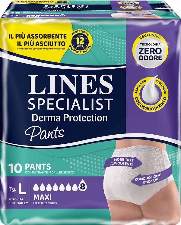 PANNOLONE PER INCONTINENZA LINES SPECIALIST DERMA PANTS MAXI L 10 PEZZI - dottorbianchi.it