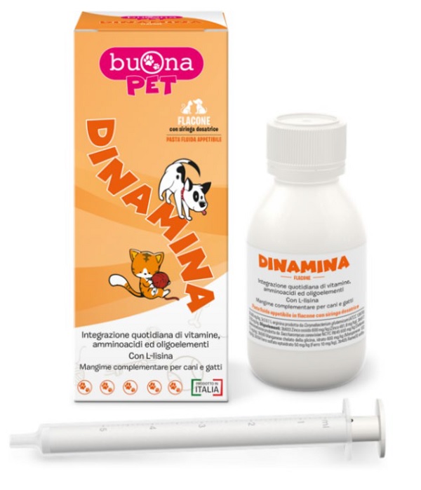 DINAMINA MANGIME COMPLEMENTARE CANI GATTI FLACONE CON SIRINGA DOSATRICE IN PASTA 60 G BUONAPET - dottorbianchi.it