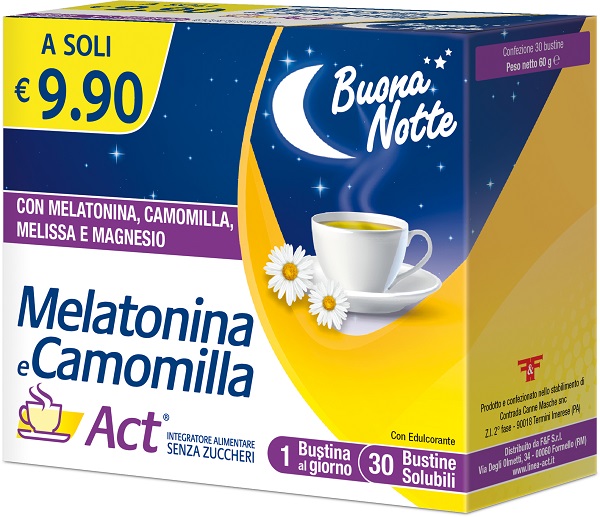 MELATONINA E CAMOMILLA ACT 30 BUSTINE SOLUBILI SENZA ZUCCHERI - dottorbianchi.it