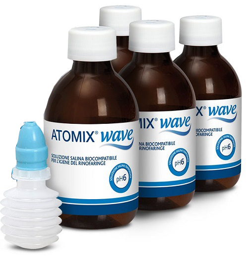 ATOMIX WAVE DISPOSITIVO PER IGIENE RINOFARINGEA ATOMIX SOLUZIONE SALINA 4 FLACONI DA 250 ML - dottorbianchi.it