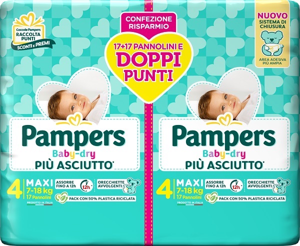 PAMPERS BABY DRY PANNOLINO DUO DOWNCOUNT MAXI 34 PEZZI - dottorbianchi.it