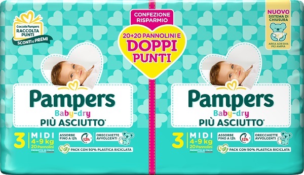 PAMPERS BABY DRY PANNOLINO DUO DOWNCOUNT MIDI 40 PEZZI - dottorbianchi.it
