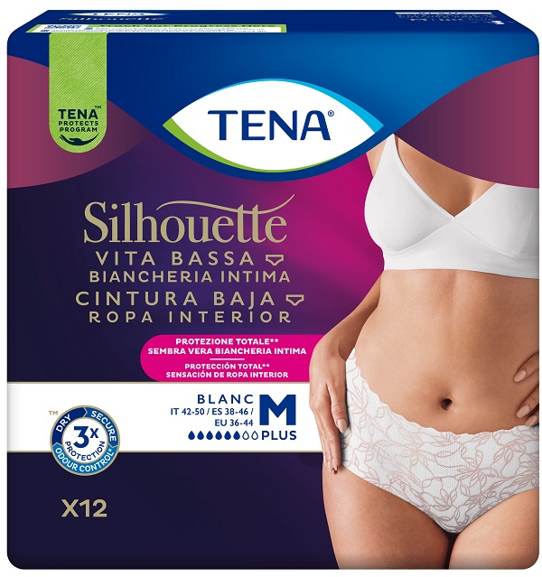 PANNOLONE A MUTANDINA ASSORBENTE TENA SILHOUETTE PLUS WHITE MEDIUM 12 PEZZI - dottorbianchi.it