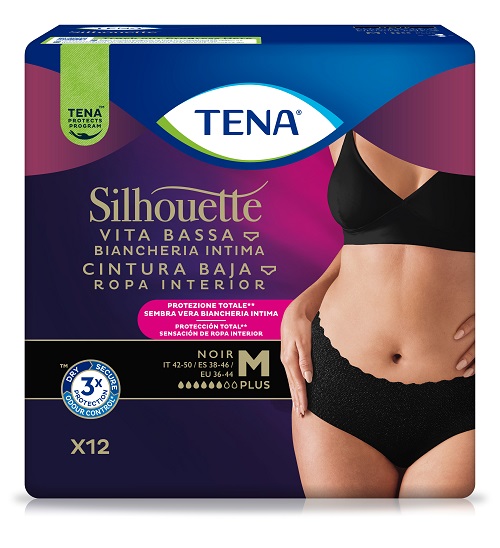 PANNOLONE A MUTANDINA ASSORBENTE TENA SILHOUETTE NOIR M VITA BASSA 12 PEZZI - dottorbianchi.it