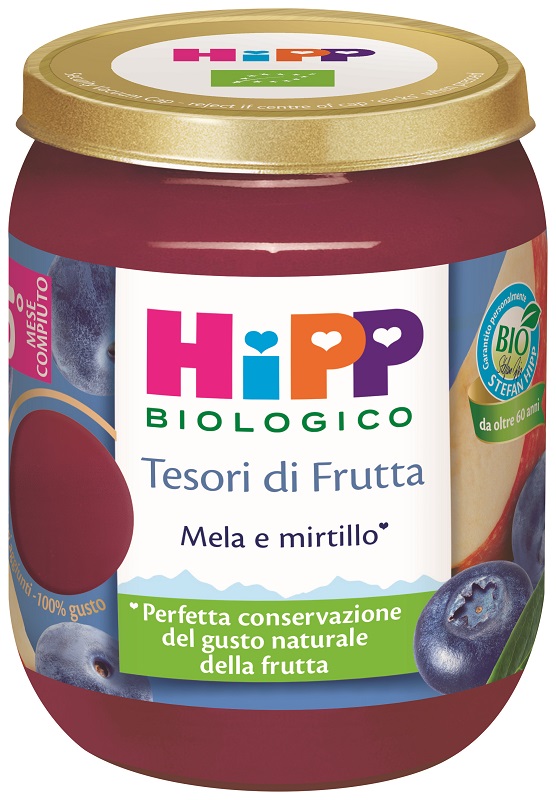 HIPP TESORI FRUTTA MELA MIRTILLO 160 G - dottorbianchi.it