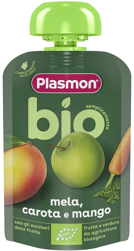 PLASMON MELA CAROTA MANGO BIO POUCHES 100 G - dottorbianchi.it
