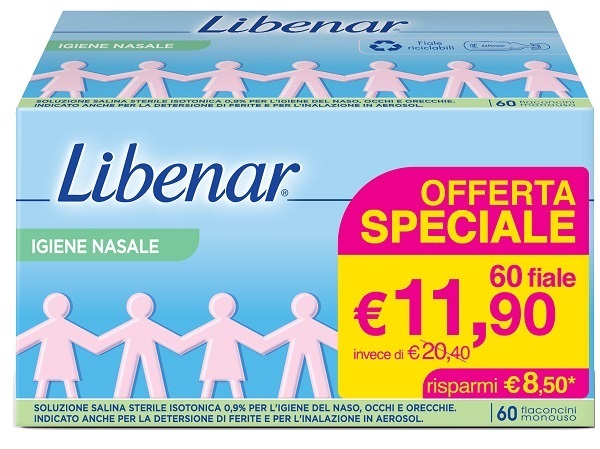 SOLUZIONE SALINA ISOTONICA 0,9% LIBENAR PER IGIENE NASALE 60 FLACONCINI MONOUSO X 5 ML - dottorbianchi.it