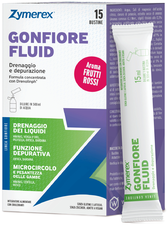 ZYMEREX GONFIORE FLUID FRUTTI ROSSI 15 BUSTINE DA 15 ML CON EDULCORANTI SENZA ZUCCHERI SENZA GLUTINE SENZA LATTOSIO - dottorbianchi.it