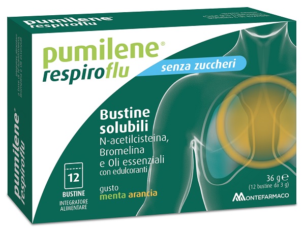 PUMILENE RESPIROFLU SENZA ZUCCHERO 12 BUSTINE GUSTO MENTA ARANCIA 36 G - dottorbianchi.it