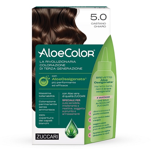 ALOECOLOR 5,0 CASTANO CHIARO TINTA PERMANENTE CAPELLI COLORE AD ALTA PIGMENTAZIONE 50 ML + RIVELATORE ALOEOSSIGENATA 75 ML + SHAMPOO ALOECARE 15 ML + GUANTI - dottorbianchi.it