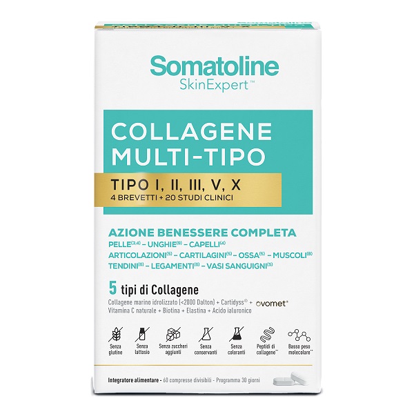 SOMATOLINE COLLAGENE MULTI TIPO 60 COMPRESSE SENZA GLUTINE SENZA LATTOSIO SENZA ZUCCHERI AGGIUNTI - dottorbianchi.it